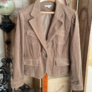 Per Se Women’s Large Corduroy Blazer Jacket Brown 98% Cotton Breast Pockets